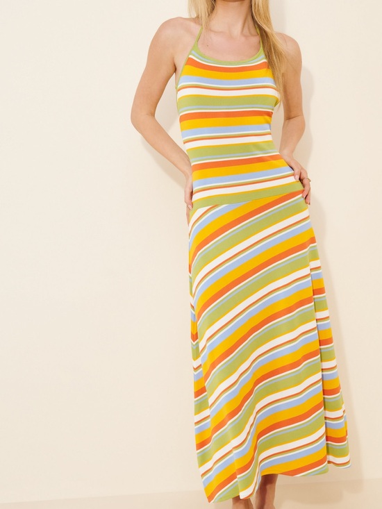 SOLID & STRIPED Dresses & Skirts - SOLID & STRIPED Striped Halter Maxi Dress in Yellow, Green & Orange
